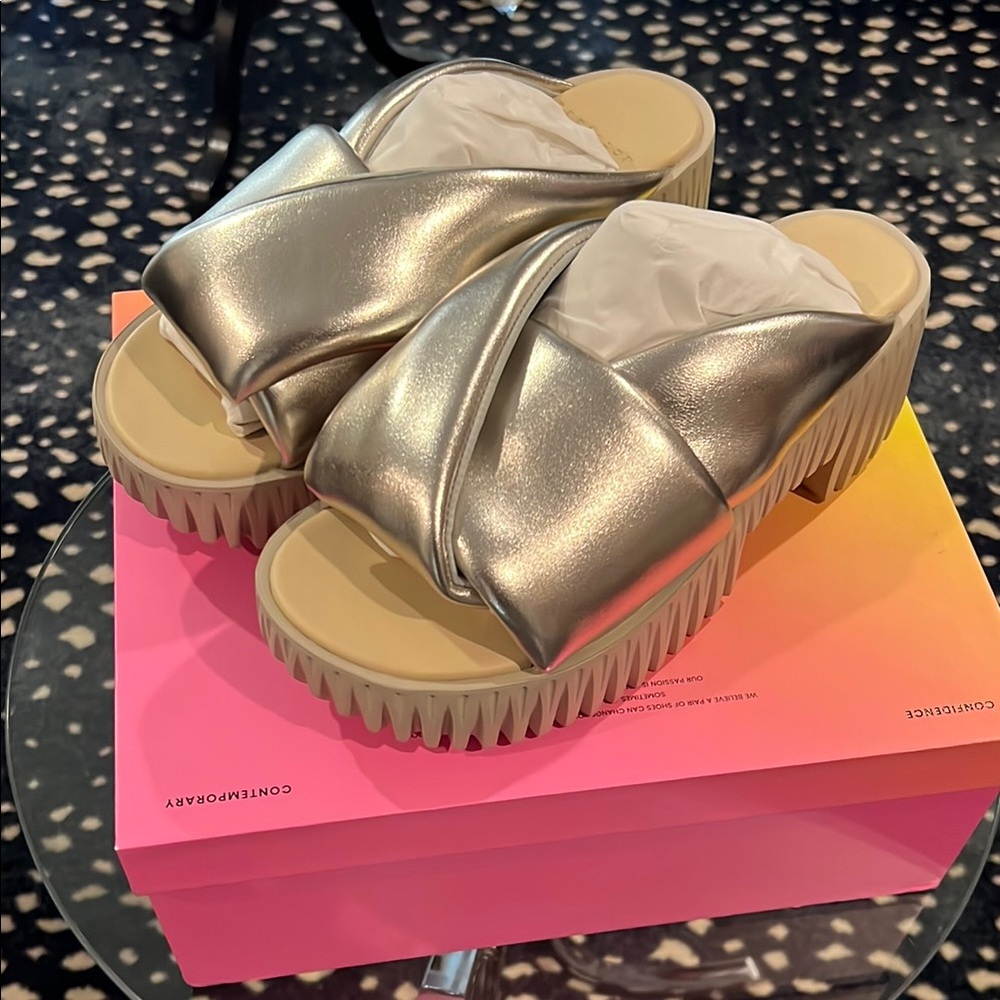 4CCCCEES Silver Platform Slide Sandals